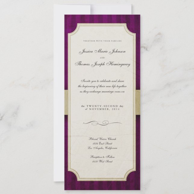 Vintage Charm Ivory & Aubergine Monogram Wedding Invitation (Front)
