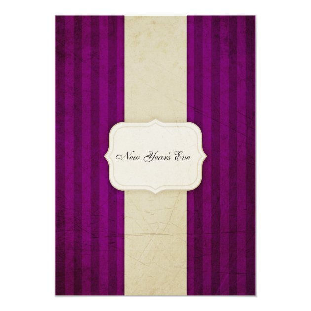 Vintage Charm Ivory & Aubergine New Year's Party Invitation