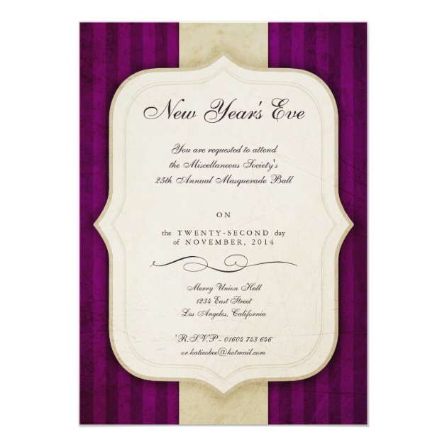 Vintage Charm Ivory & Aubergine New Year's Party Invitation