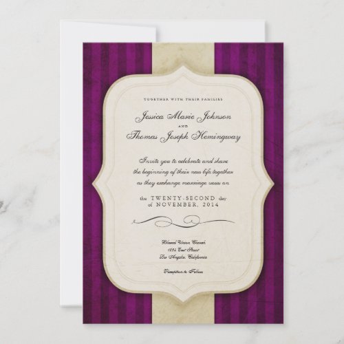 Vintage Charm Ivory &amp; Aubergine Wedding Invites