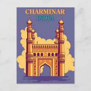 Vintage Charminar, India Travel watercolor retro Postcard