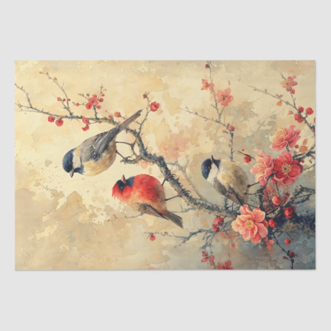 Vintage Charming Birds in Blossom Tissue Paper (Front)