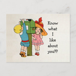 Vintage charming girl boy mail valentine card