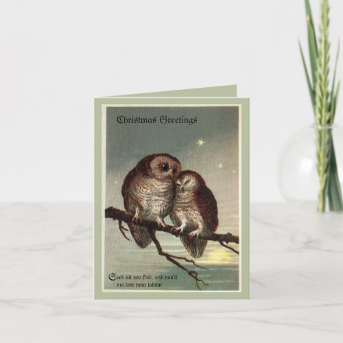 Vintage Charming Romantic Christmas Card with Owls