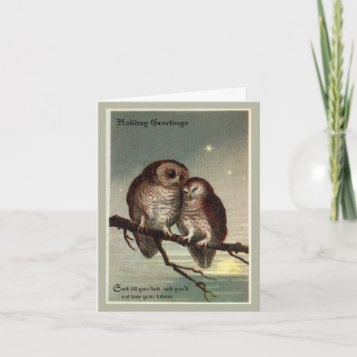 Vintage Charming Romantic Holiday Card with Owls