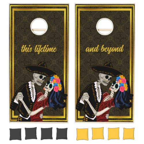 Vintage Charro and Catrina Sugar Skulls Dancing  Cornhole Set