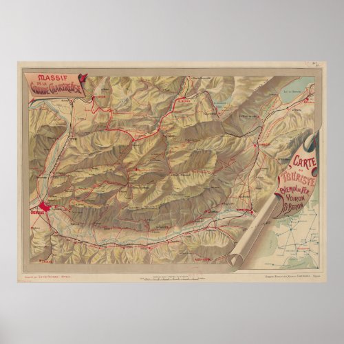 Vintage Chartreuse Mountains Map 1897 Poster