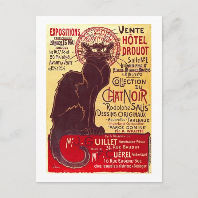 Vintage Chat Noir, Vente Hôtel Drouot Steinlen Postcard (Front)