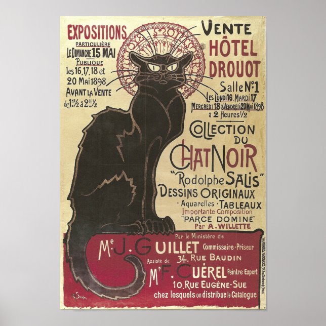 Vintage Chat Noir, Vente Hôtel Drouot Steinlen Poster (Front)