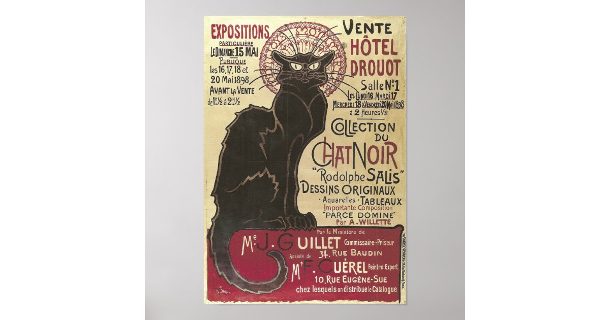Vintage Chat Noir Vente Hotel Drouot Steinlen Poster Zazzle Com Vintage Chat Noir Vente Hotel Drouot Steinlen Poster Zazzle Com