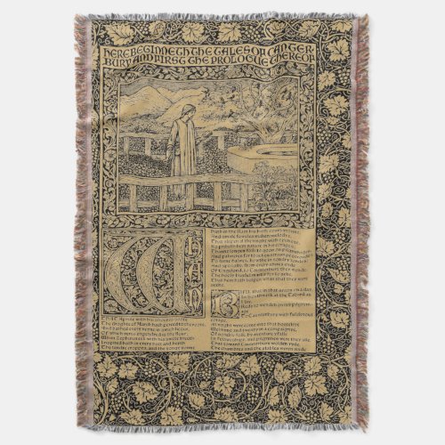 Vintage Chaucer Leaf by Kelmscott Press Throw Blanket