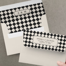 Vintage Check Checkered Monogram Wedding Envelope