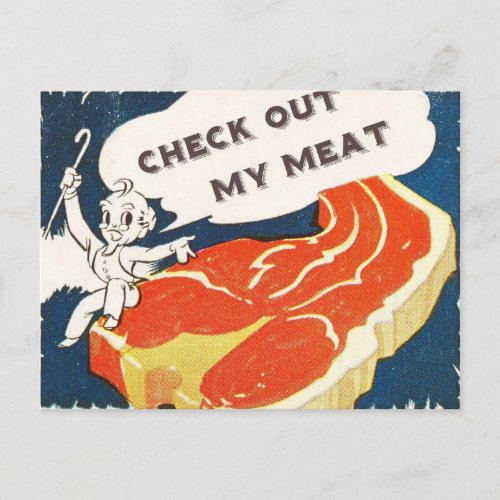 Vintage Check Out My Meat Postcard