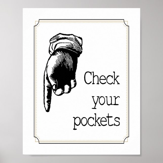Vintage Check Your Pockets Reminder Laundry Room Poster (Front)