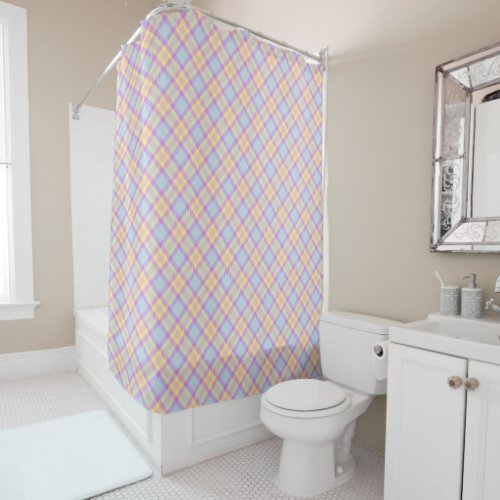 Vintage Checker Pastel Pattern Lavender Blue Shower Curtain