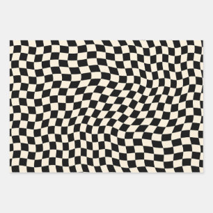 Vintage Checkerboard Black and White Modern Trendy Wrapping Paper Sheets