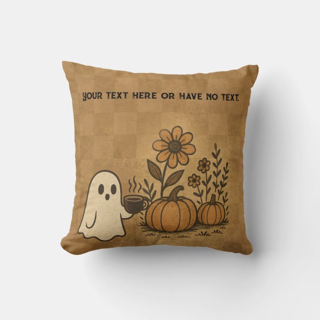 Vintage Checkerboard Ghost Fall Pumpkin Coffee Throw Pillow (Front)