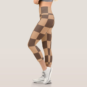 Vintage Checkered in Warm Browns Capri Leggings