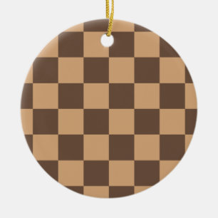 Vintage Checkered in Warm Browns Ceramic Ornament