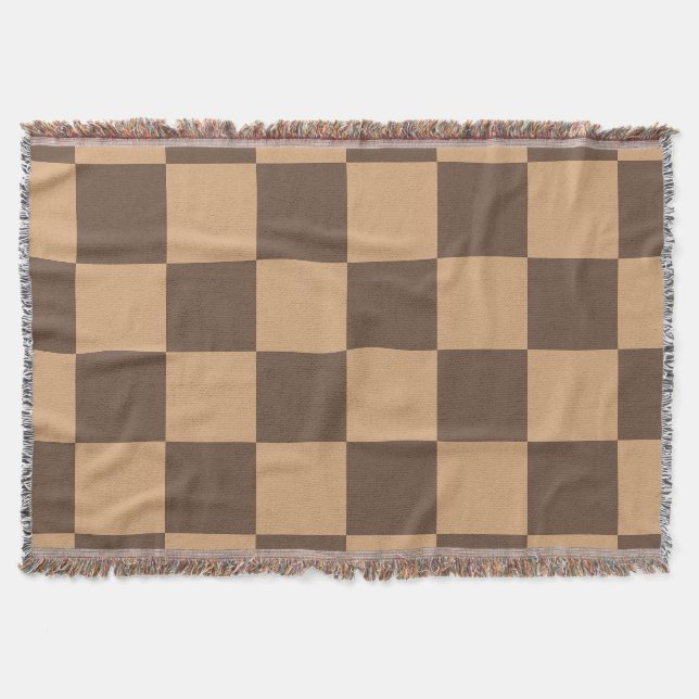 Vintage Checkered in Warm Browns Throw Blanket (Front)