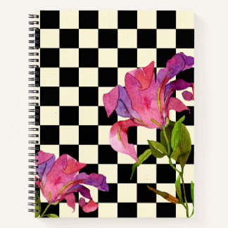 Vintage Checkered Watercolor Floral Notebook
