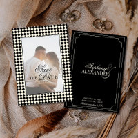 Vintage Checks Black Ivory Old Money Photo Wedding