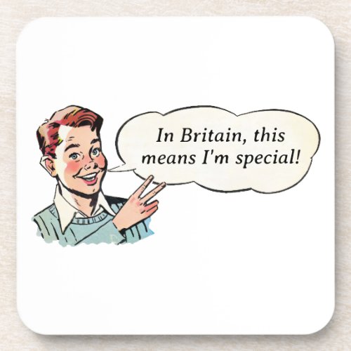 Vintage Cheeky Boy with Two_Finger Salute Beverage Coaster