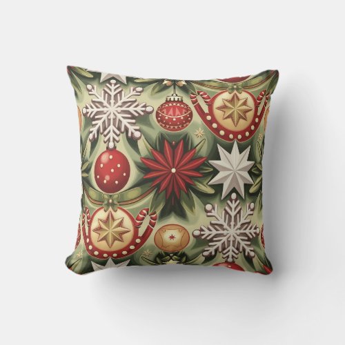 Vintage Cheer Christmas Pattern  Throw Pillow