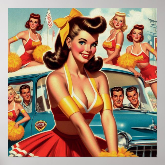 Vintage Cheerleader Illustration Poster (Front)
