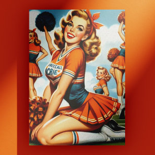 Vintage Cheerleaders Illustration Postcard