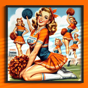 Vintage Cheerleaders Illustration Poster