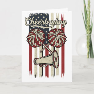 Vintage Cheerleading USA Flag Retro Pom Design Card