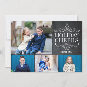 Vintage Cheers 4 Photos Holiday Photo Cards