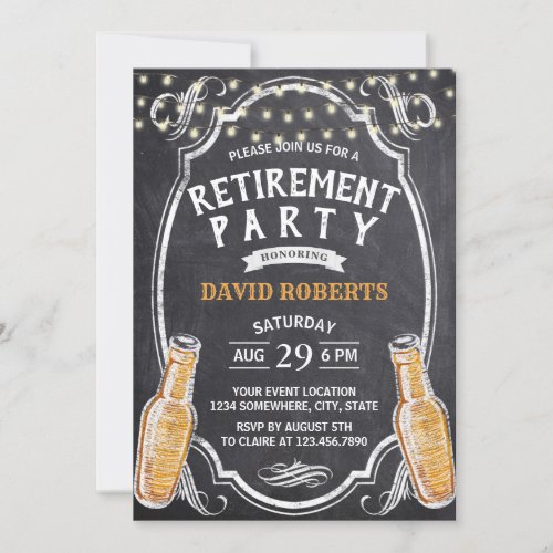Vintage Cheers Beer Chalkboard Retirement Party Invitation