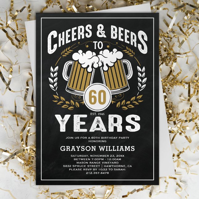 Vintage Cheers & Beers Any Age Birthday Invitation (Creator Uploaded)