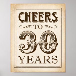 Vintage CHEERS TO 30 YEARS Sign Print
