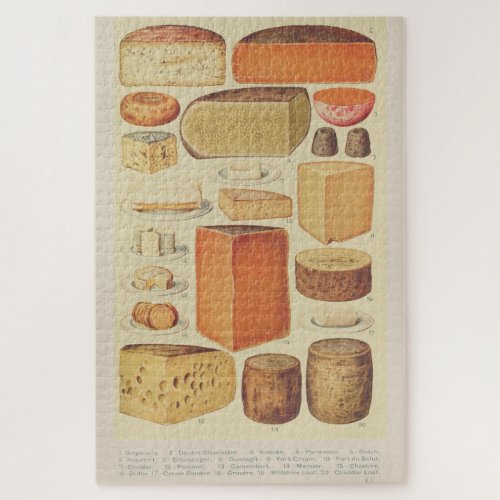 Vintage cheese chart illustration cheese menu jigsaw puzzle