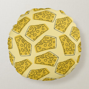 Vintage Cheese Yellow Background Seamless Round Pillow