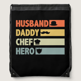 VIntage Chef Cook Dad Husband Daddy Hero Fathers Drawstring Bag