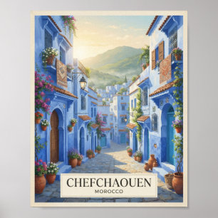 Vintage Chefchaouen Morocco Travel Poster