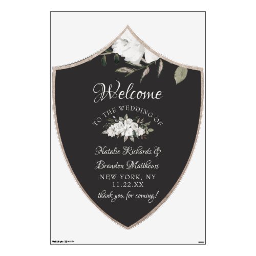 Vintage Cherish Floral Crest Wedding Welcome Sign Wall Decal