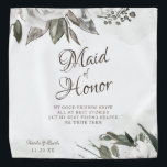 Vintage Cherish Floral Maid of Honor Handkerchief Bandana<br><div class="desc">Vintage Cherish White Floral & Rose Gold Painted Roses and Flowers. A Vintage Classic and Elegant Look, and Plenty of Gray, Ivory White, Rose Gold, Dusty Pink, Pine Green, and Gray leaves and foliage. With Hand Painted Floral elements, Vintage Classic Script Fonts and Classy Peony and Rose Borders - Maid...</div>