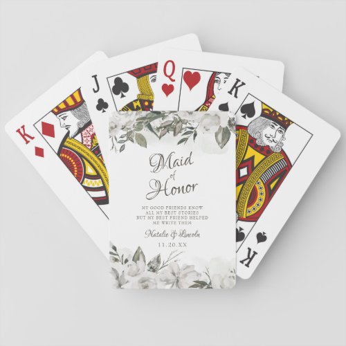 Vintage Cherish Floral Maid of Honor Personalized Playing Cards