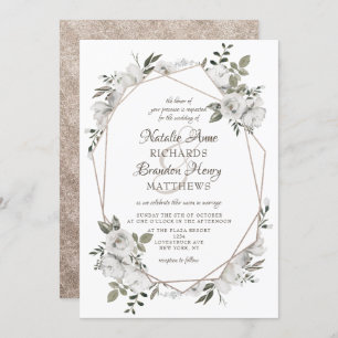 Vintage Cherish Floral Rose Gold Geometric Wedding Invitation