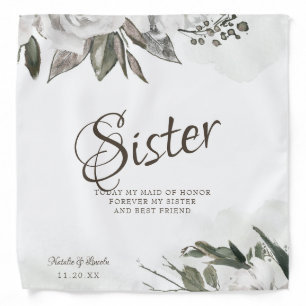 Vintage Cherish Floral Sister Quote Handkerchief Bandana