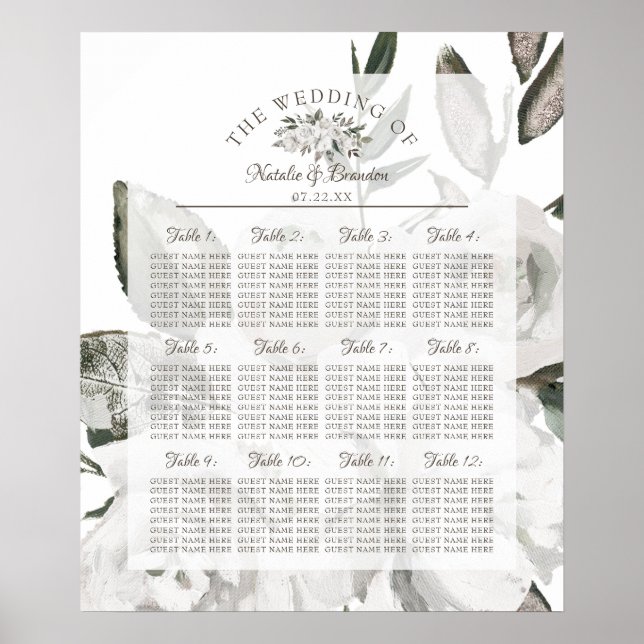 Vintage Cherish Floral Wedding Table Seating Chart (Front)