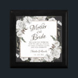 Vintage Cherish Mother of the Bride Personalized Gift Box<br><div class="desc">Vintage Cherish White Floral & Rose Gold Painted Roses and Flowers. A Vintage Classic and Elegant Look, and Plenty of Gray, Ivory White, Rose Gold, Dusty Pink, Pine Green, and Gray leaves and foliage. With Hand Painted Floral elements, Vintage Classic Script Fonts, and Elegant Rose Gold Glitter Foil Geometric Square...</div>
