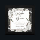 Vintage Cherish Mother of the Groom Personalized Gift Box<br><div class="desc">Vintage Cherish White Floral & Rose Gold Painted Roses and Flowers. A Vintage Classic and Elegant Look, and Plenty of Gray, Ivory White, Rose Gold, Dusty Pink, Pine Green, and Gray leaves and foliage. With Hand Painted Floral elements, Vintage Classic Script Fonts, and Elegant Rose Gold Glitter Foil Geometric Square...</div>