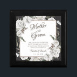 Vintage Cherish Mother of the Groom Personalized Gift Box<br><div class="desc">Vintage Cherish White Floral & Rose Gold Painted Roses and Flowers. A Vintage Classic and Elegant Look, and Plenty of Gray, Ivory White, Rose Gold, Dusty Pink, Pine Green, and Gray leaves and foliage. With Hand Painted Floral elements, Vintage Classic Script Fonts, and Elegant Rose Gold Glitter Foil Geometric Square...</div>