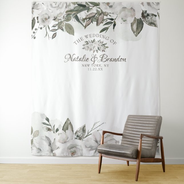 Vintage Cherish Roses Wedding Photo Booth Backdrop (In Situ)